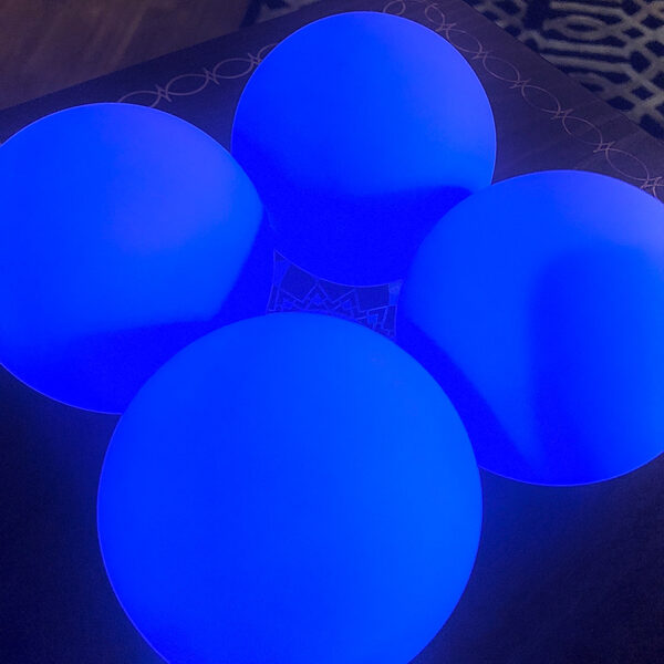 These handheld glowing spheres emit many different colors of mesmerizing light that accentuate chakra alignment by way of the color therapy included by personal trainer Jack Kirven in the energy cleansing workshop "The 49 Professions of Joy."