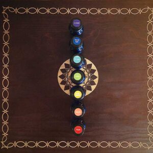 The complete set of 7 chakra essential oil blends from the chakra alignment therapy workshop, "The 49 Professions of Joy," by personal trainer Jack Kirven.
