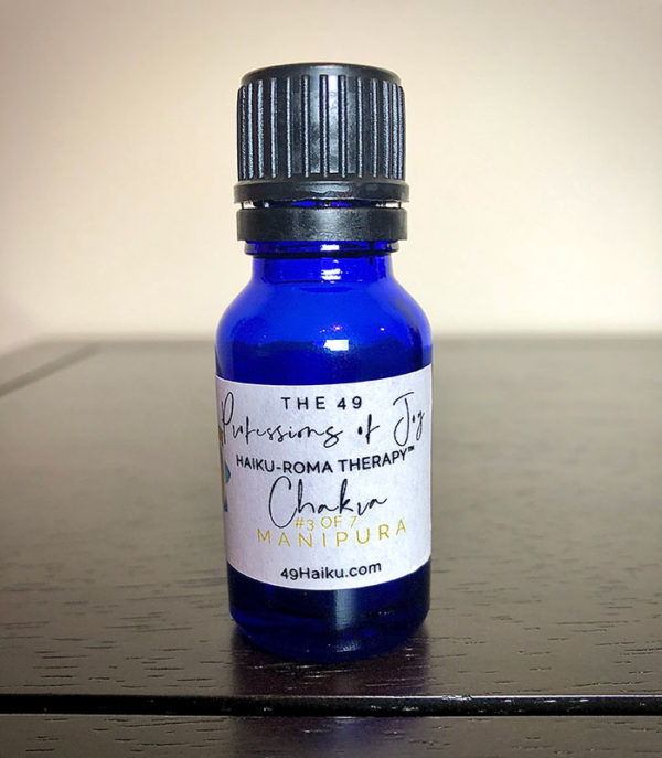 The essential oil blend for Manipura from the chakra alignment therapy workshop, "The 49 Professions of Joy," by personal trainer Jack Kirven.