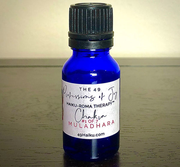 The essential oil blend for Muladhara from the chakra alignment therapy workshop, "The 49 Professions of Joy," by personal trainer Jack Kirven.