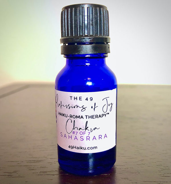 The essential oil blend for Sahasrara from the chakra alignment therapy workshop, "The 49 Professions of Joy," by personal trainer Jack Kirven.