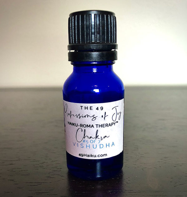 The essential oil blend for Vishudha from the chakra alignment therapy workshop, "The 49 Professions of Joy," by personal trainer Jack Kirven.